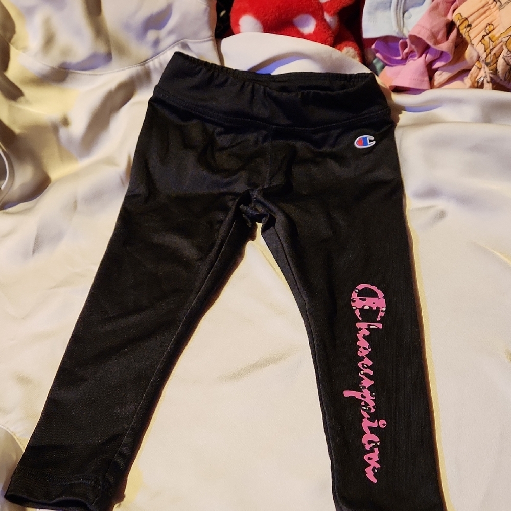 Champion Kids Black Leggings with Pink Script